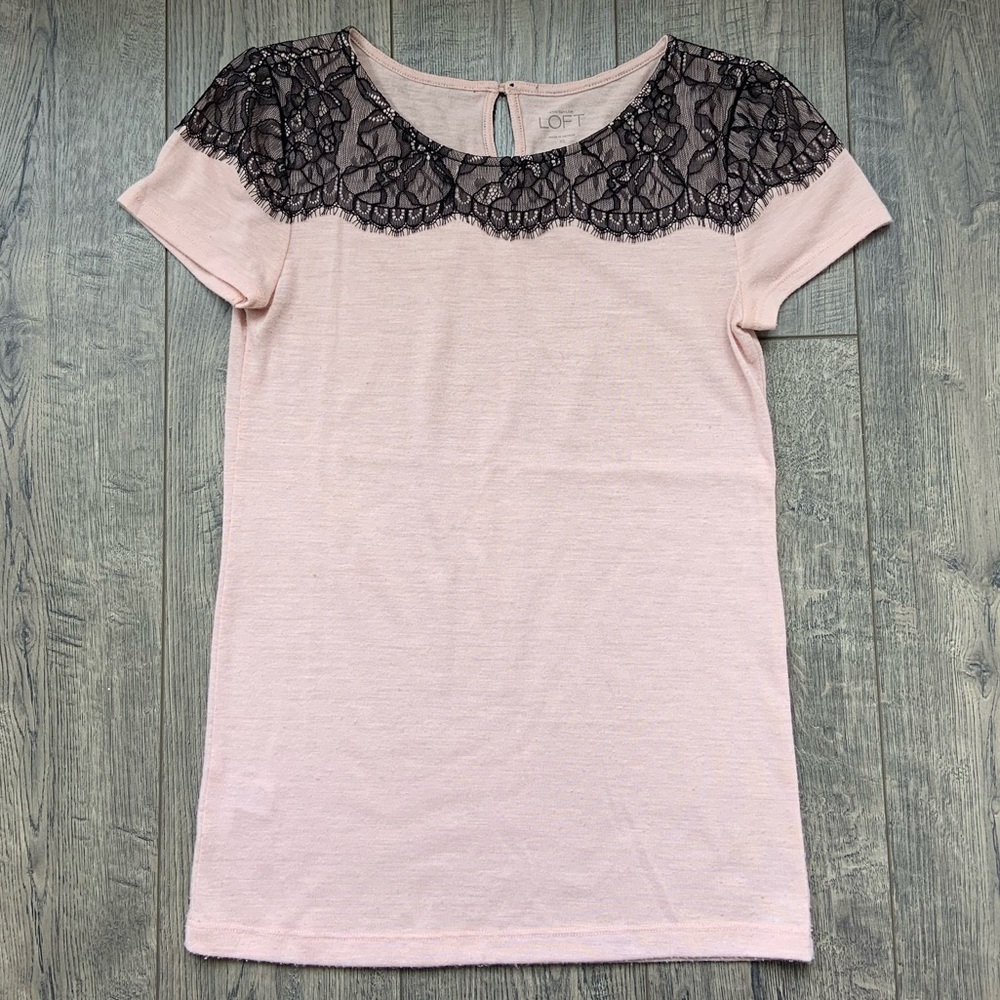 LOFT 🎀 Pink Lace Dress T-Shirt | XS
